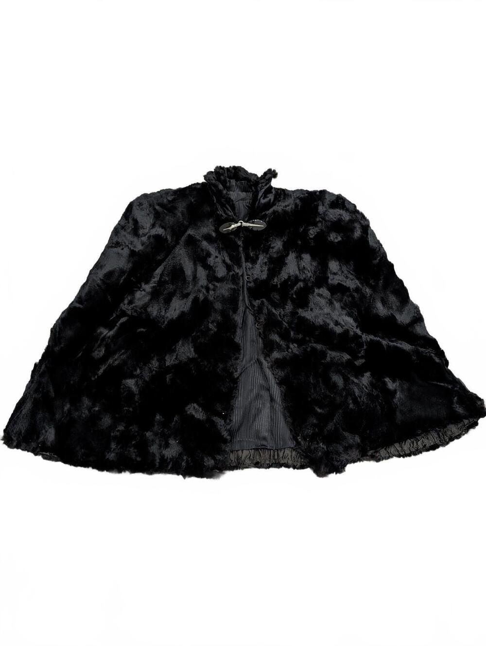 Vintage Victorian Black Fur Cape Ornate Toggle Closure
